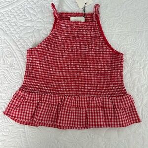 Zara girls' top, red and white plaid, size 11-12.